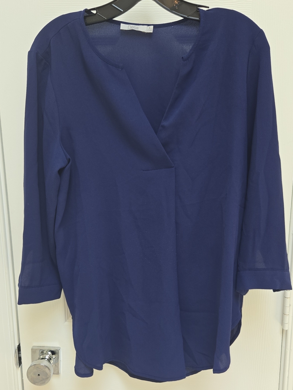 Dalia Navy Blue Surplice V-Neck Blouse